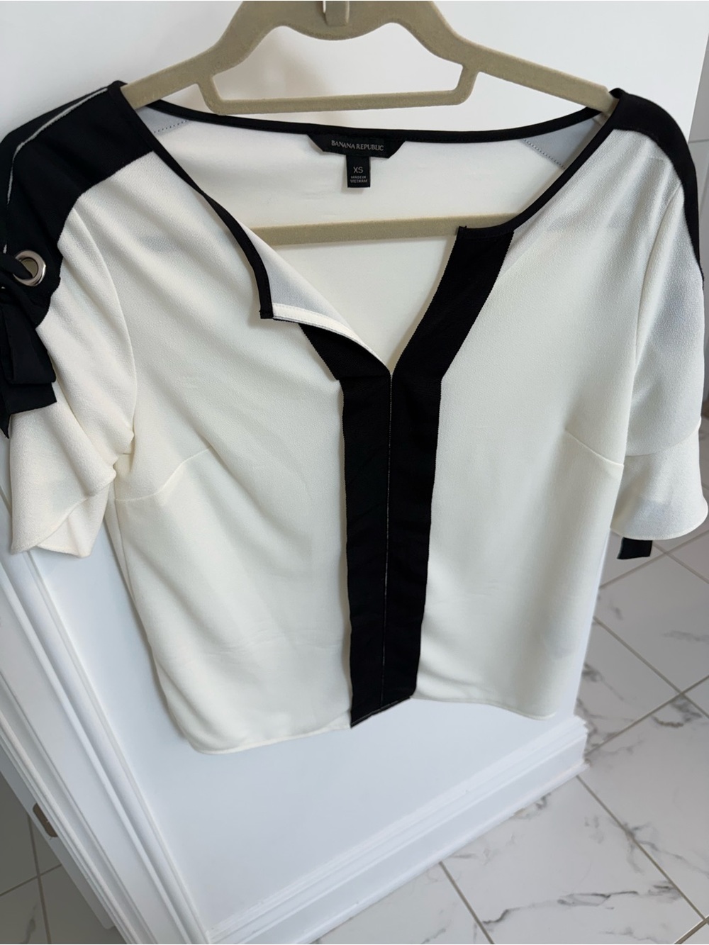 Banana Republic White Blouse with Black Trim